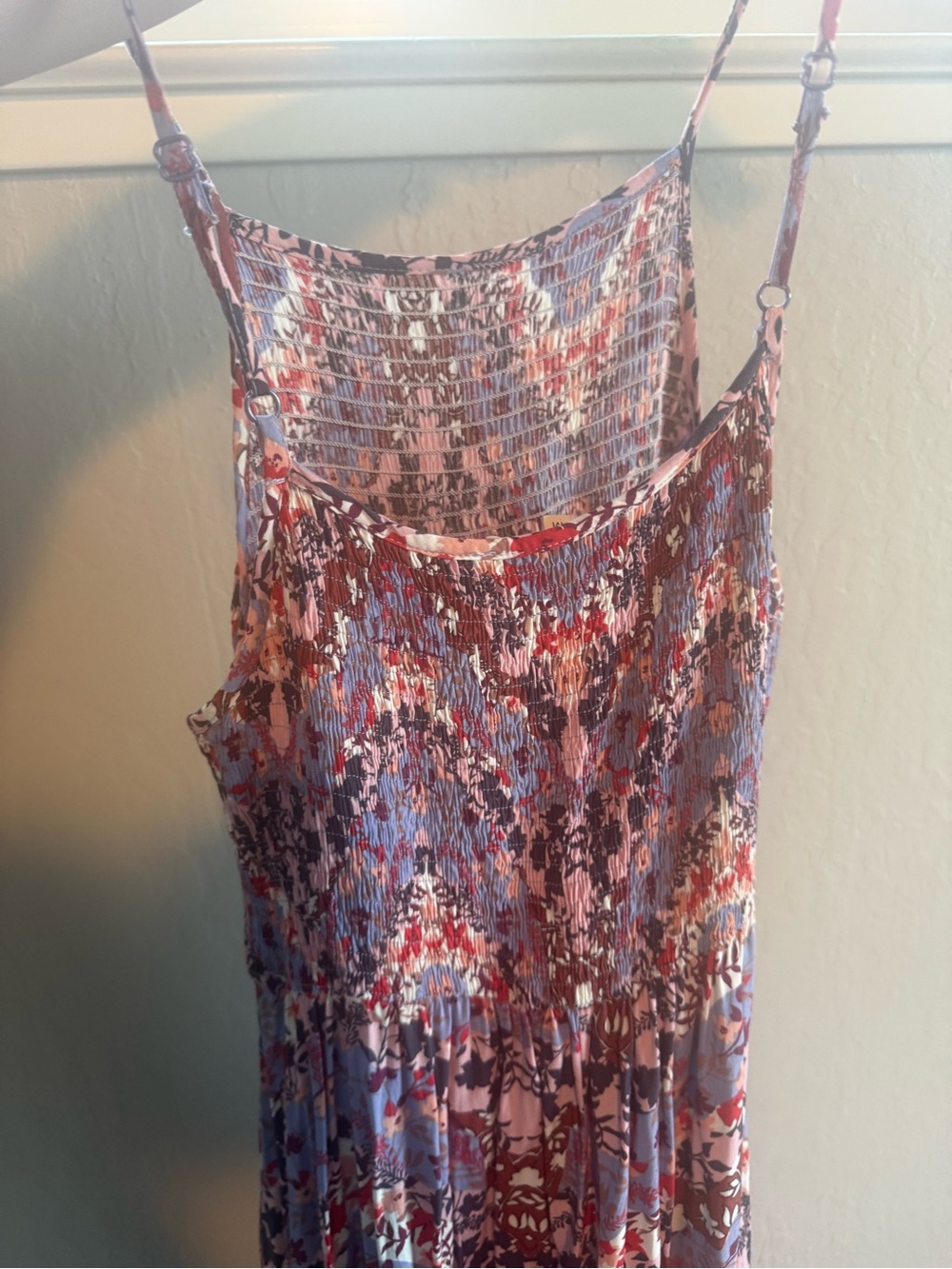 Smocked Floral Spaghetti-Strap Camisole Dress - Pink & Blue